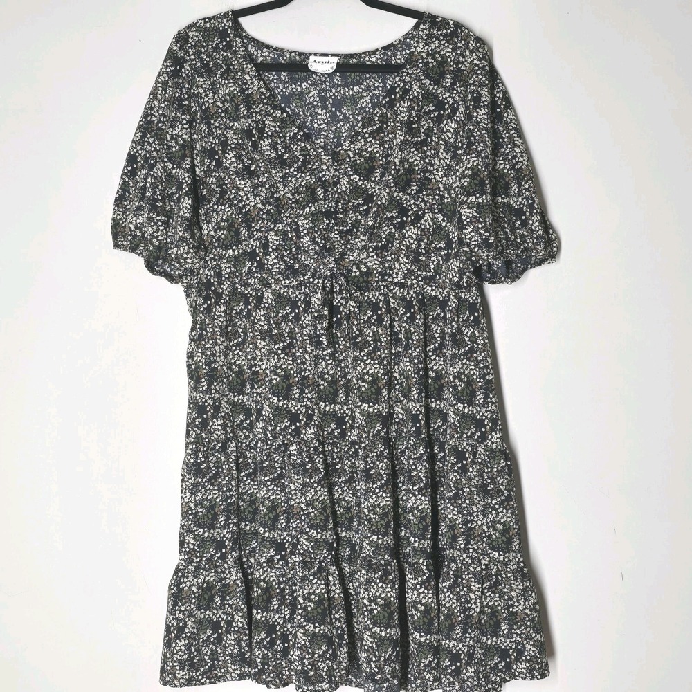 Arula Floral Tiered Midi Dress Womens Plus Puff Sleeve Cottagecore